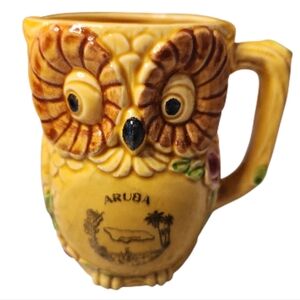 Aruba Owl Ceramic Mug with Floral Accents